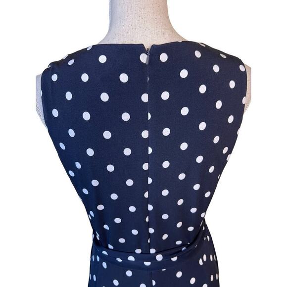 Christopher & Banks Blue Polka Dot A Line Dress Size 8 Belted Sheath Business - Picture 8 of 11